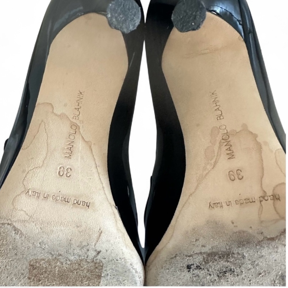 ❌SOLD❌ Manolo Blahnik Campari 105mm Mary Jane Heels Black Patent Leather 39 - Picture 10 of 11